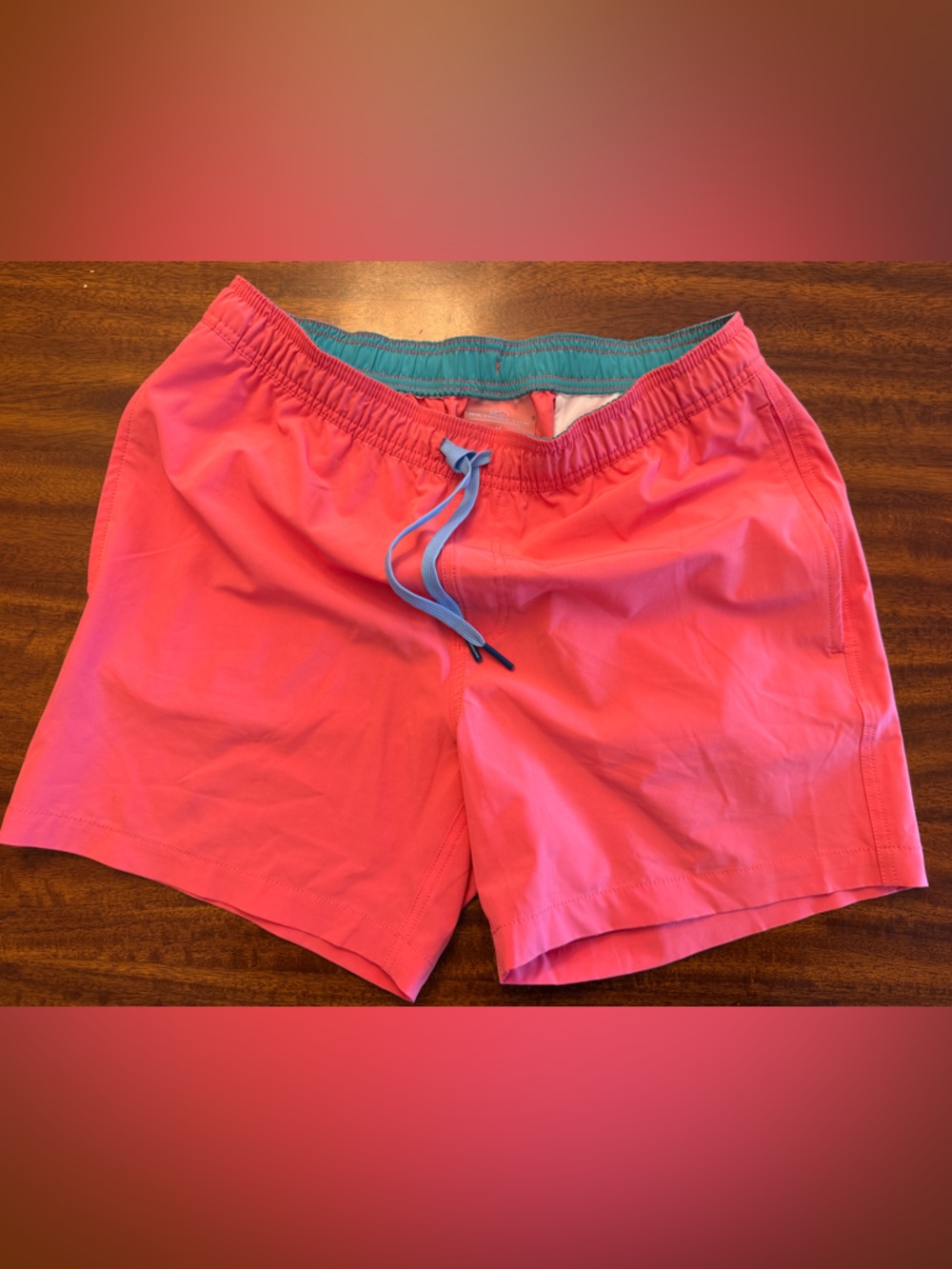 Southern Tide Pink Swim Trunks with Blue Drawstring